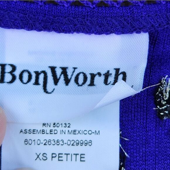 🔹️Vintage BonWorth Purple Embroidered Red Hat Society Birds Top Petite XSmall - Picture 10 of 11